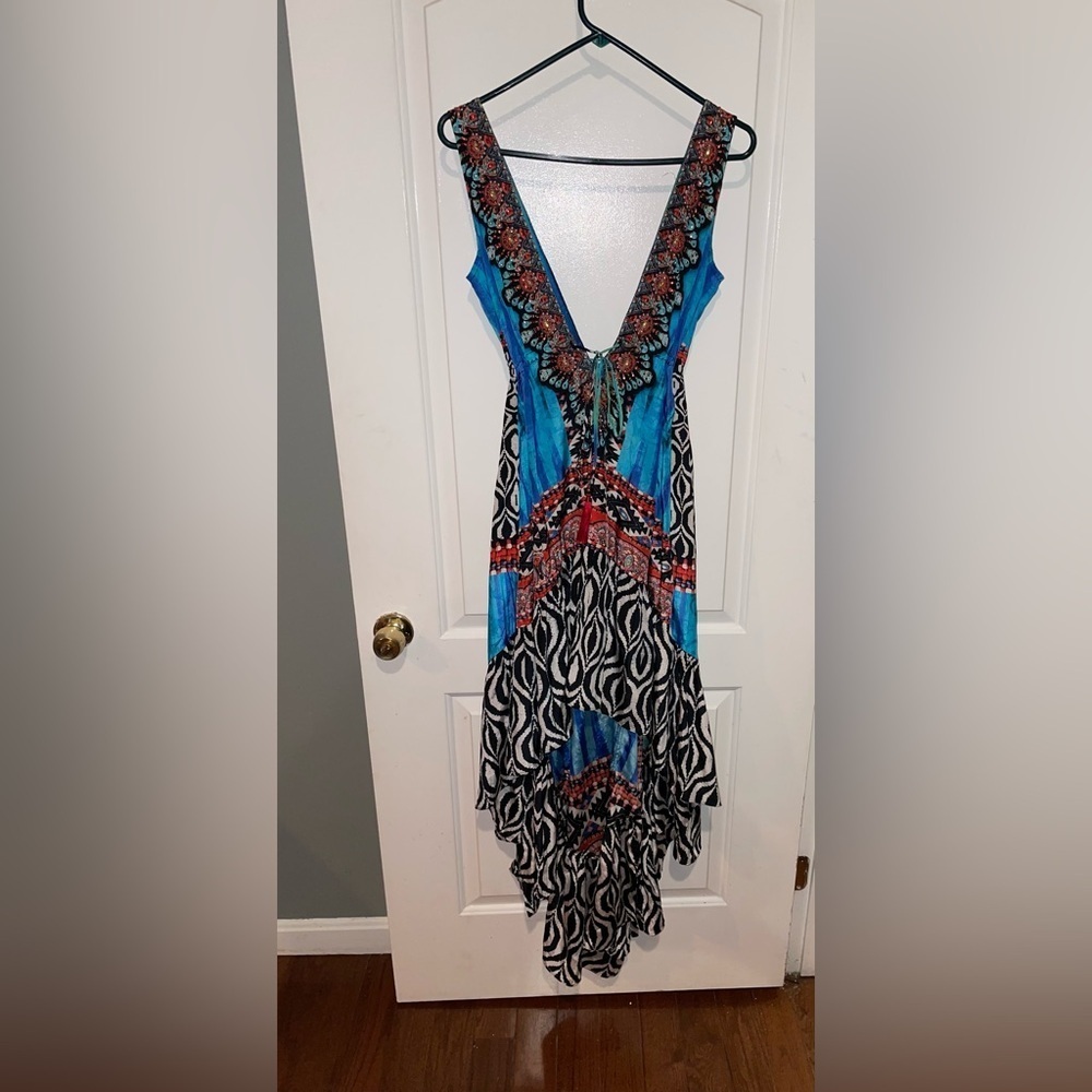 La Moda True Colours Halter 3-Way Maxi Printed Beaded Resort Dress 💙 S/M - Picture 6 of 12